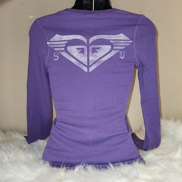 Y2k Roxy Purple Ribbed Henley Longsleeve 💜💜💜 - Picture 6 of 8